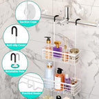HapiRm Hanging Shower Caddy Organizer - No Drilling Shower Organizer with Hooks, Rustproof & Waterproof 304 Stainless Steel Bathroom Shelves - White - Image 2