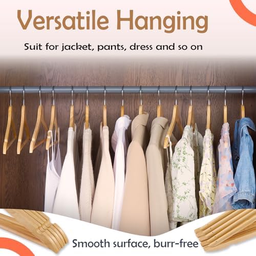 Wooden Hangers 30 Pack, Wood Hangers with Extra Smooth Finish - Image 3