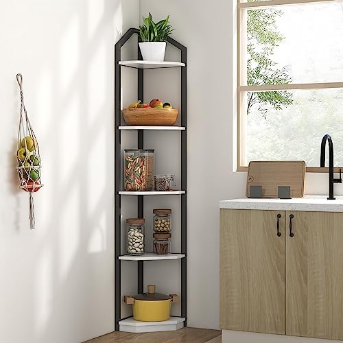Fun Memories 5 Tier Corner Shelf, 70” Corner Shelf Stand, Corner Bookshelf Plant Stand, Storage Shelf for Bathroom, Living Room, Kitchen,Home Office, White - Image 4