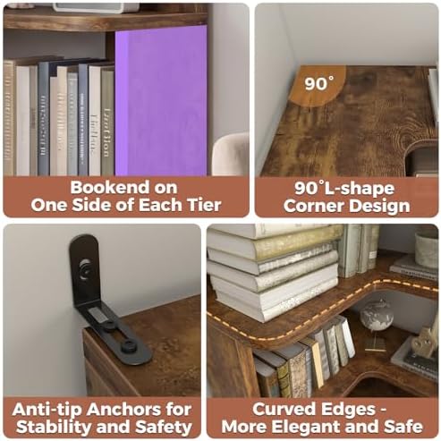 Besiost Corner Book Shelf, 7-Shelf Corner Bookshelf for Small Corner Spaces - Image 4