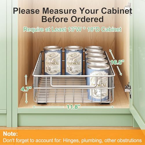 Pull out Cabinet Organizer, Stainless Steel 2-Pack Slide out Drawer with Silent Full-Extension Slides, Adhesive Roll out Can Spice Storage Basket Shelf Rack for Pantry, Kitchen, Bathroom, Home Closet - Image 2