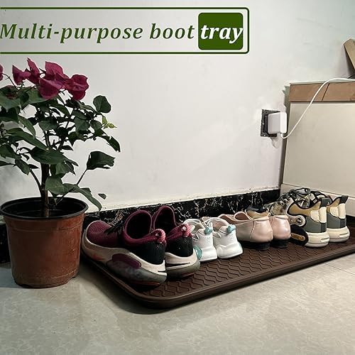 Large Multifunctional Boot Tray 2 Pack Boot Mat Washable Indoor or Outdoor Tray Mat for Shoes Boots Plants Pots Paint Tins Pet Bowls Car Storage, 30 x 15 x 1.2 Inches (Brown) - Image 2