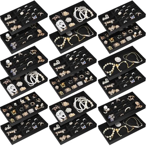 Junkin 18 Pcs Stackable Jewelry Drawer Organizer Inserts Black by Junkin