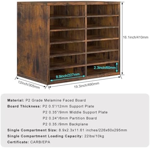PAG-Mass Countertop Mail Sorter Organizer, Wooden Literature Organizer, Student Mailbox for Classroom, Desktop Bill Organizer for Office Home School, 12 Compartments, Antique Brown - Image 2