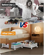 Under Bed Storage With Wheels, 4 Pack Foldable Pattern Carved Metal Under Bed Storage Containers, 60L Rolling Underbed Storage, Easy Assembly Under The Bed Storage for Shoes, Blankets... - Image 4