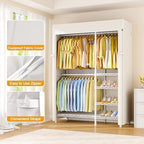 ULIFHOME F2C Clothes Rack with Cover, White Closet with Beige Cover - Image 4