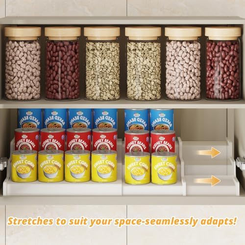 3-Tier Expandable Bamboo Can Organizer for Pantry, Holds 24 Cans, White - Image 4