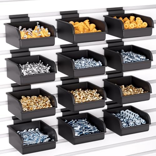 INCLY 12 Pack Slatwall Bins with Hooks, Plastic Slatwall Accessories Bins by INCLY