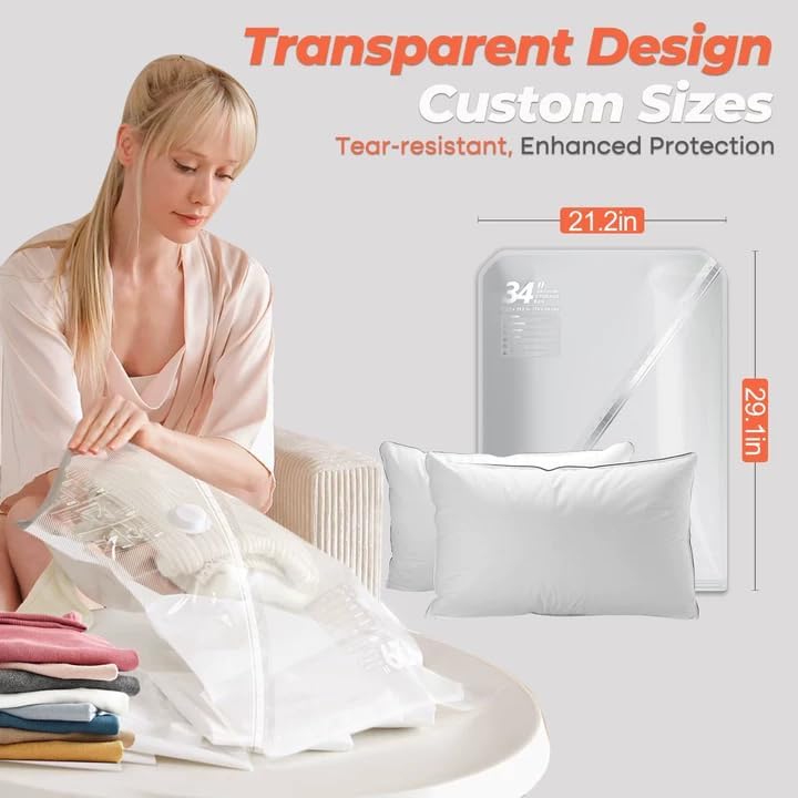 Vacbird Travel Vacuum Seal Bags, 8 Pack 34" Vacuum Storage Bags with Rechargeable Cordless Pump Compression Packing for Clothing Clothes Blanket Bedding, Space Saver for Suitcase Luggage - Image 2