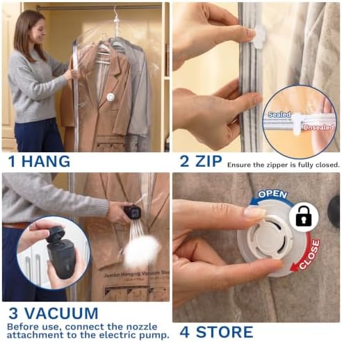 Hanging Vacuum Storage Bags, Space Saver for Clothing, 4 Combo with Pump - Image 6