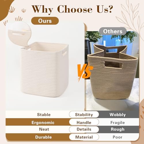 13 Inch Storage Cubes, 3 Pack Cube Storage Bins for Organizing, Cotton Rope Woven Baskets for Shelves, Bathroom, Kids Room, Closets, Baby Nursery - Image 6