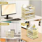 Daltack 6-Tier Paper Organizer for Desk with Handle, Gold - Image 6