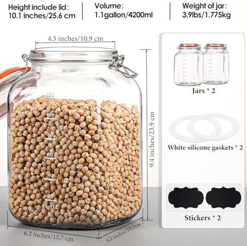 Qianfenie 1.1 Gallon Wide Mouth Airtight Glass Storage Containers with Lids - Image 5