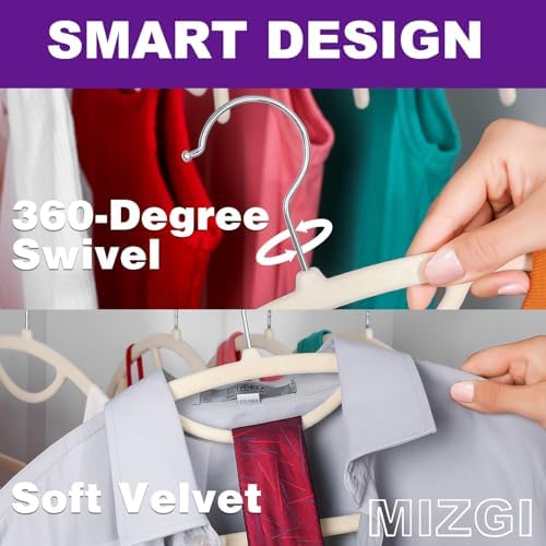 MIZGI Premium Velvet Hangers 50-Pack,No Shoulder Bump Hangers W/Tie Bar Ultra Thin Space Saving Non Slip Hanger Heavy Duty Felt Rounded Clothes Hanger for Sweaters,Coat,Jackets,Pants,Shirts - Image 4