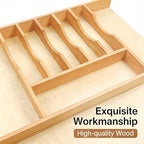 Silverware Drawer Organizer - Trim-to-Fit with Adjustable Dividers for Kitchen Utensil Storage, Beech Wood Frame with 11 Sizes (24" W x 22" D) - Image 7