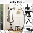 Tangkula Coat Rack with Umbrella Holder, 73 Inch Freestanding Coat Hanger Stand with 12 Hooks, Wooden Entryway Coat Tree for Clothes, Bags, Hats, Scarves, Living Room, Bedroom, Hallway (Black) - Image 5