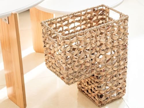 YAHUAN Stair Basket with Handles, Woven Water Hyacinth Stair Baskets for Carpeted Stairs, Natural Woven Water Hyacinth Seagrass Staircase Storage Organizer for Home (Water Hyacinth B) - Image 6