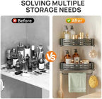 Gun Grey Adhesive Triangle Shower Caddy with Hooks, Towel Bar, Soap Dish - Image 5