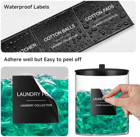 Glass Jars and Acrylic Dryer Sheet Holder, Laundry Pods Container with Bamboo Lid and 27 Labels, Powder Detergent Containers for Laundry Room Organization, Storage Jars Set (3 Pack, Black) - Image 4