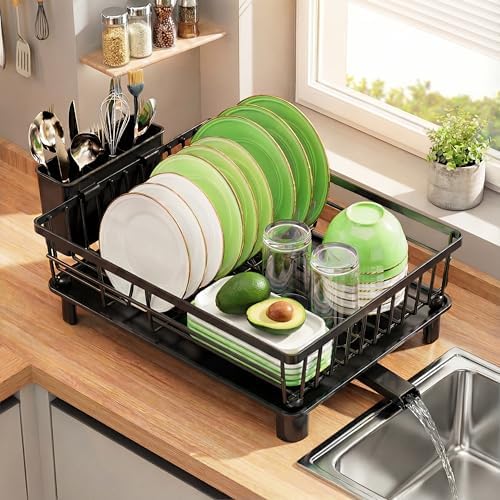 Dish Drying Rack for Kitchen Counter,Stainless Steel Drainers Rack with Detachable Cutlery Holder,Automatic Drainage System,Anti-Rust Dish Strainer Ideal for Families and Home by AFNGWWIN