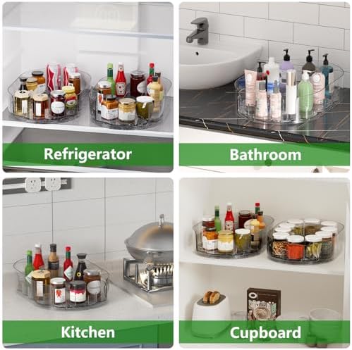 Lazy Susan Organizer for Refrigerator, 13" x 8.5" Clear Rectangular Fridge Organizer Turntable for Condiments, Spice Racks Organizer for Cabinet, Pantry & Kitchen Countertop (2 Piece) - Image 6