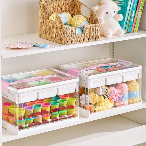 Vtopmart 24 QT Pink Clear Craft Organizer with Tray & Dividers, 1 Pack - Image 3