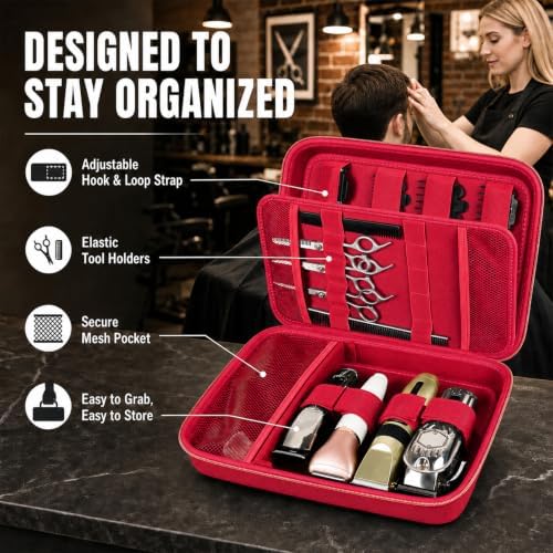 Boobowl Hard Travel Case for Hair Clippers, Barber Tool Organizer, Red - Image 4