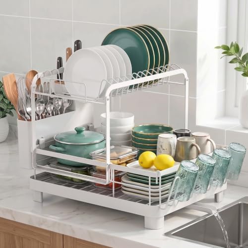 Runnatal 2-Tier Dish Drying Rack with Drainboard for Kitchen Counter by Runnatal