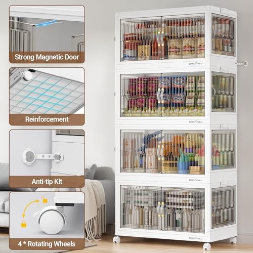 BROVIEW 150Gal Stackable Storage Bins with Lids Foldable Boxes,White,5Pack - Image 5