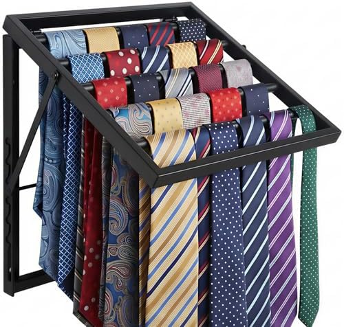 Wall Mounted Tie Rack Organizer, Metal Tie Rack Holds Up to 58 Ties, Adjustable Angle Tie Holder for Closet,Tie Organizer Wall Mounted, Suitable for Ties, Scarves and Belts Organization (Black) by Unknown