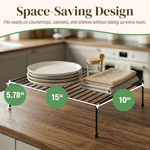 Evelots Wire Shelf Organizer, Large Metal Cabinet Risers, 4-Pack, Black - Image 2