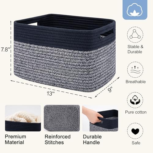 4 Pack Storage Baskets for Organizing, Woven Baskets for Shelves - Perfect for Toys, Books, Towels, and Clothes, Durable Gift Basket Bins Toy Storage, 12.7''L x9''W x7.8''H, Blue and Grey - Image 2