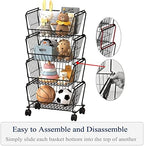 PUSDON 4-Tier Large Stackable Wire Storage Baskets with Wheels, Metal Rolling Utility Cart Organizer, Produce Basket for Kitchen Pantry, Floor Shelf, Matte Black - Image 3