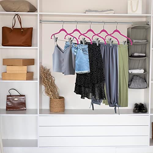 80 Pack Pink Quality Plastic Non Velvet Non-Flocked Thin Compact Coat Hangers with Metal Clips for Skirts Pants Blouses 360° Swivel Hook - Image 2