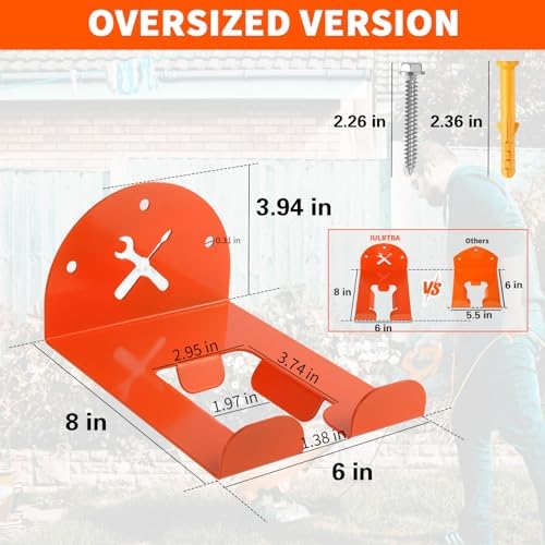 Upgraded Trimmer Rack Wall Mount - 8" Heavy Duty Weed Eater Hanger for Garage Wall, Garden Power Tool Holder Organizer Hooks for Grass Trimmer, Hedge Trimmer, Leaf Blower and Chainsaw, Orange, 4 Pack - Image 3