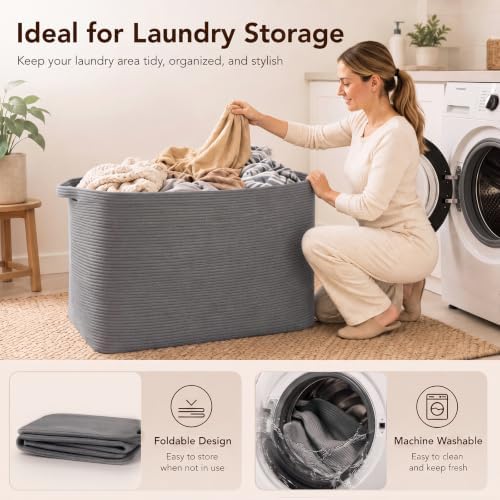 OIASKET 118L Extra Large Blanket Basket, 24.8" x 17.7" x 17.2" Woven Basket - Image 5