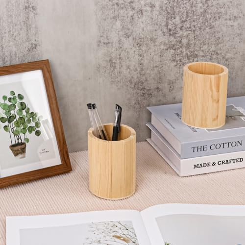 18 Pack Round Unfinished Wooden Pencil Holder, 3 x 3 x 4 Inch Wood Pencil Cup Holder, Wood Crafts Pencil Cup for Desk, Office, DIY Project - Image 5