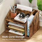 CHOEZON Wooden Desk Organizer with Adjustable Partitions, Rustic Brown - Image 4