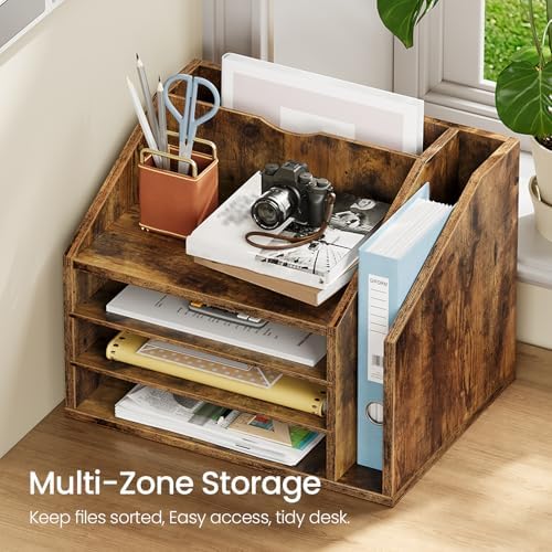 CHOEZON Wooden Desk Organizer with Adjustable Partitions, Rustic Brown - Image 4