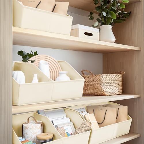 Homsorout Closet Organizers and Storage Bins - 4 Pack Collapsible Divided Trapezoidal Cube Storage Bins Baskets For Organizing Clothes Blankets,Toys, Books, Towels(Beige) - Image 7