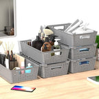 Simple Houseware Stackable Plastic Woven Basket Organizer, 6 Pack, Gray - Image 4