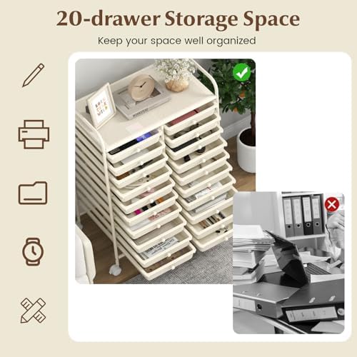 COSTWAY 20-Drawer Rolling Storage Cart, Utility Storage Organizer Cart - Image 4