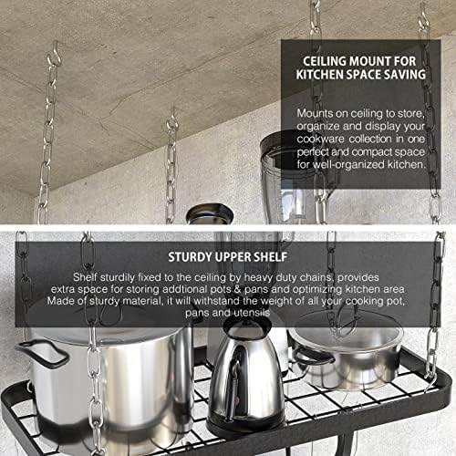 Hanging Pots and Pans Organizer Rack for Ceiling Wall Mount Grid Kitchen Pot Storage Shelves for Utensils, Cookware with 8 S Hooks (24.4 x 11.8 x 1.2 inches)- JACKCUBE DESIGN MK397B - Image 4