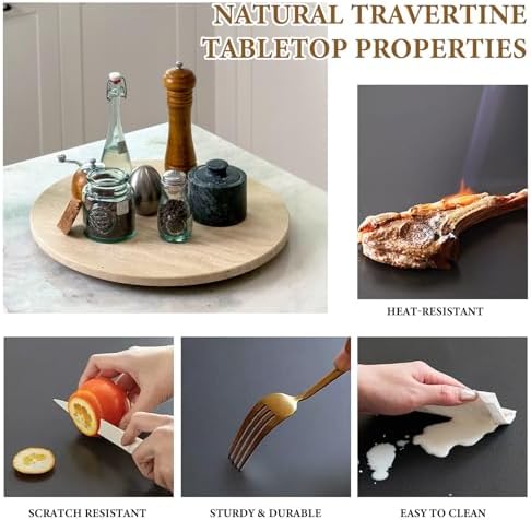 Koville 16'' Beige Marble Lazy Susan Travertine Turntable for Kitchen Dinning, Marble Lazy Susans Organizer for Cabinet, Serving Rotation Spinning Tabletop Organizer Swiveling, Spice Rack Storage - Image 5