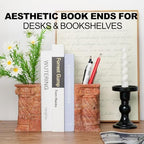 Decorative Roman Column Book Ends & Vase - Heavy Duty Marble Book Ends for Heavy Books, Vintage Home Office Decor, Dual Use as Flower Vase, Natural Stone Bookends for Shelves (2PC, Red) - Image 2