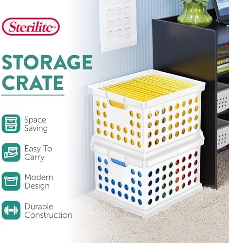 Sterilite Storage Crate Bin File Organizer for Home & Office,White, 12-Pack - Image 3