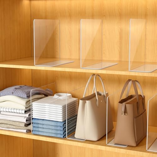 Shelf Dividers for Closet Organization – Acrylic Clear Sturdy Dividers to Keep Clothes, Sweaters & Purses Upright, Free-Standing for Wood Shelves, 10" Tall x 12" Deep, 8 Pack by Hotbird