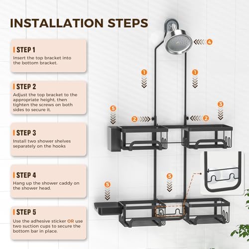 REINHARDT Split Shower Caddy Hanging for Handheld Showerheads, Black - Image 5