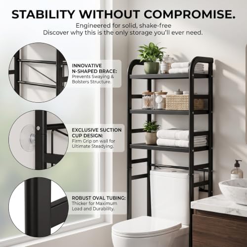 PureBox Over The Toilet Storage Rack,Heavy Duty Oval Tube Frame,21" W,Black - Image 4