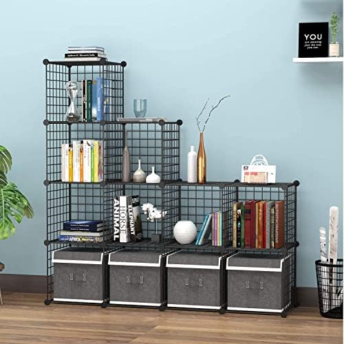 HUBSON Wire Cube Storage Organizer, Book/Toy/Craft/Potted Plants and petCloset Organizers and Storage Shelves, 9-Cube Freely Combinable Metal Grids Storage Shelf,Black Iron - Image 6